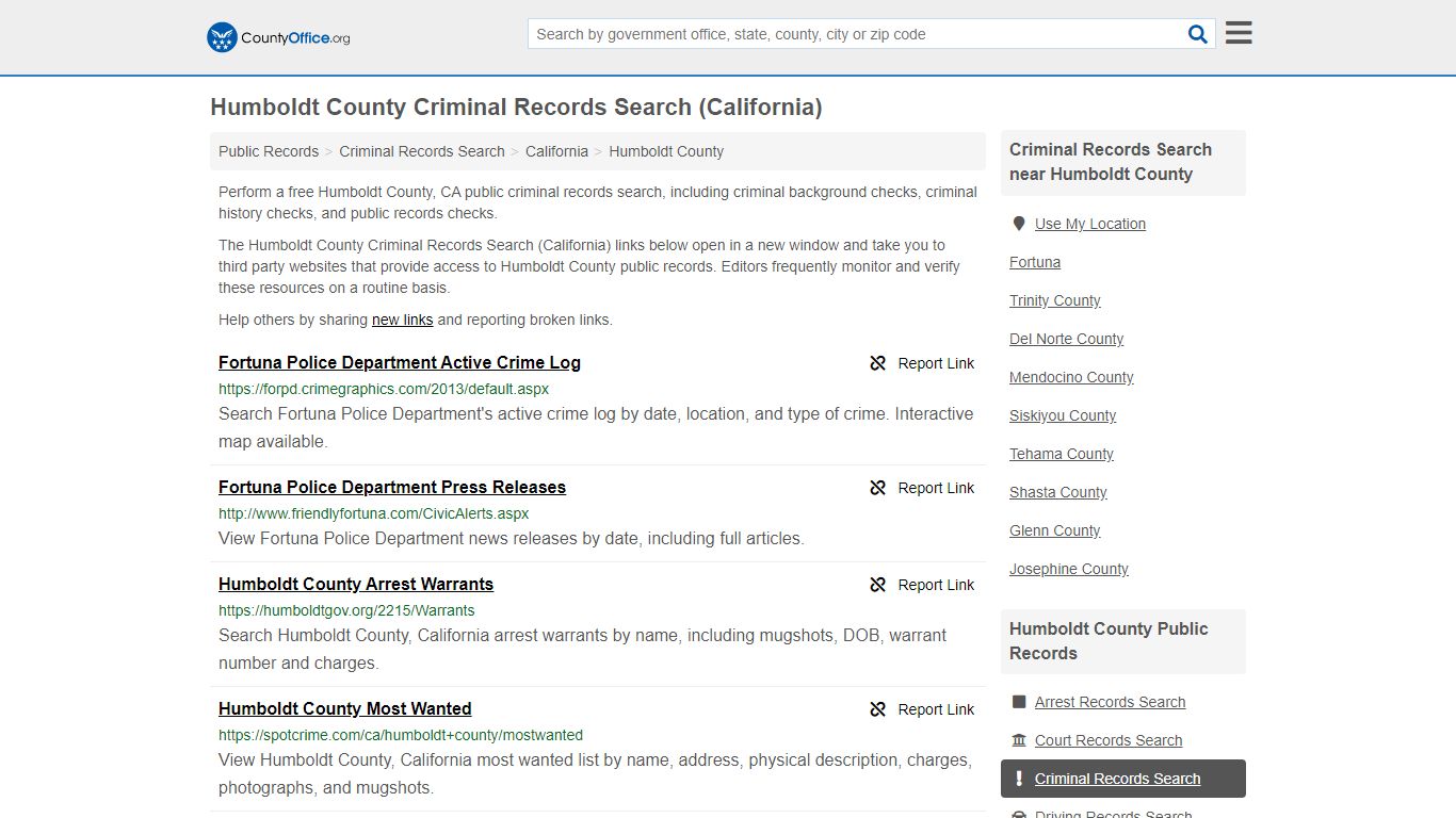 Criminal Records Search - Humboldt County, CA (Arrests ...