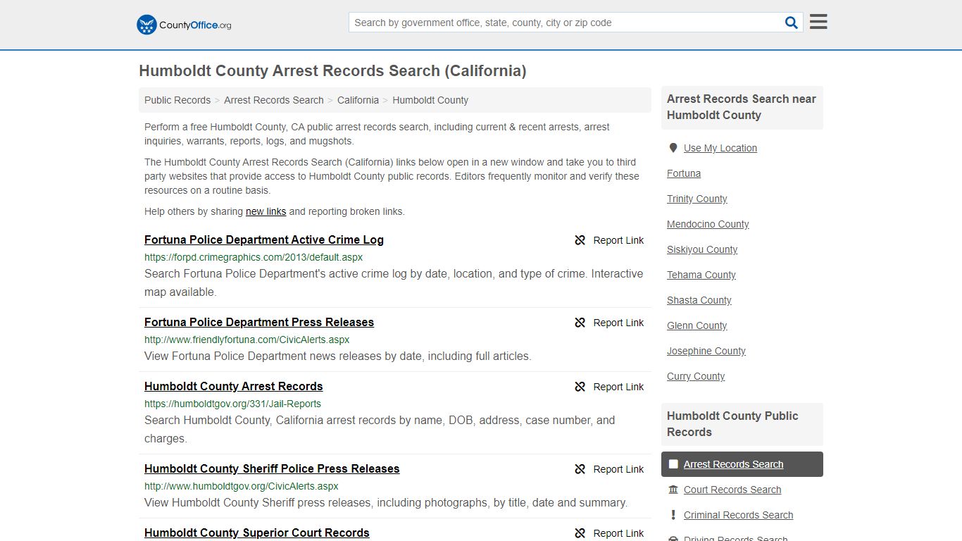 Arrest Records Search - Humboldt County, CA (Arrests ...